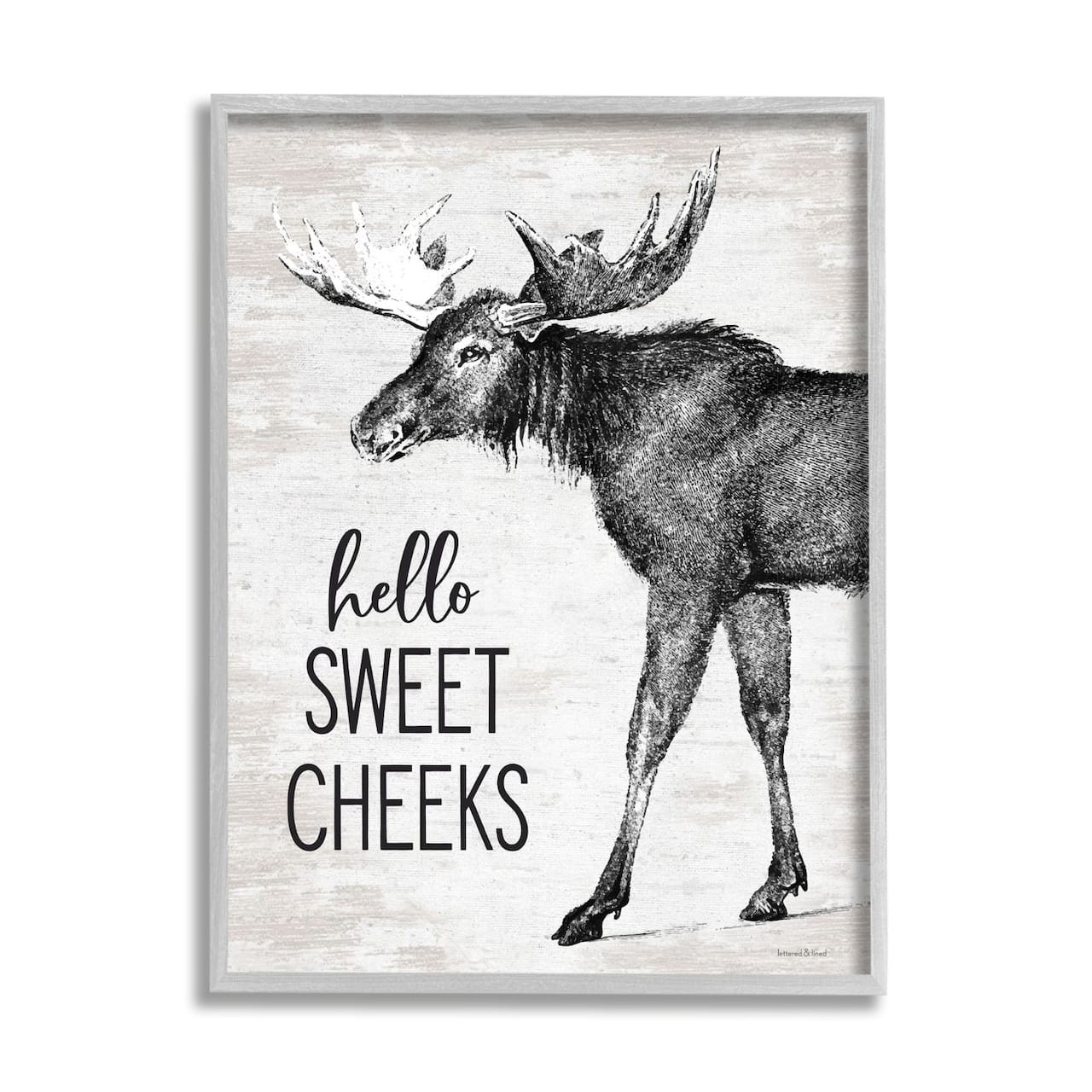 Stupell Industries Hello Sweet Cheeks Funny Bathroom Humor Rustic Moose Framed Wall Art